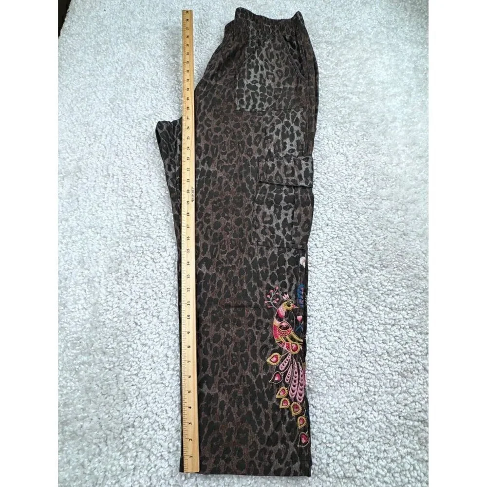 Johnny Was Workshop Shuri Leopard Embroidered Floral Cargo Pant Large